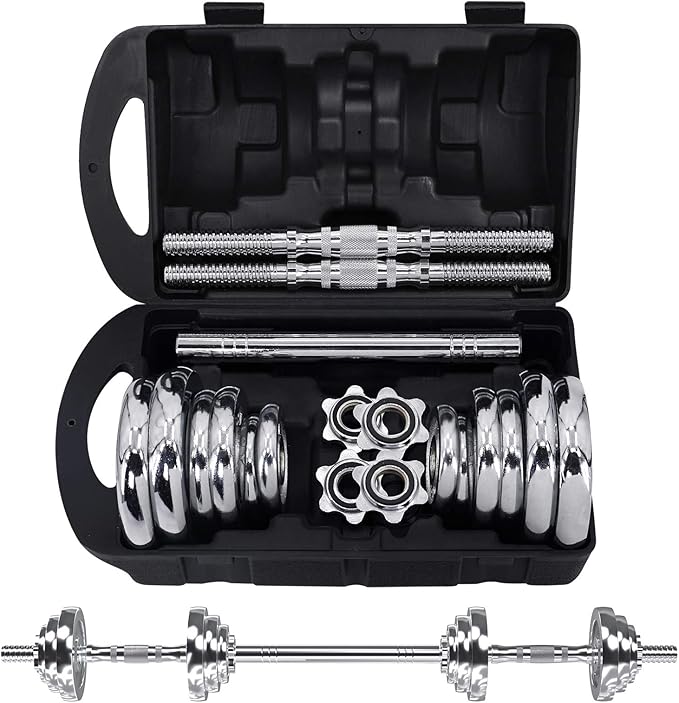 VIVITORY Fitness Dumbbells Set, Adjustable Weight Sets up to 11/22/44/66/110 lbs, with Metal Connecting Rod Used As Barbell, Chromed Weights, Hardcover Gift Box, Home Gym Work Out Training Equipment