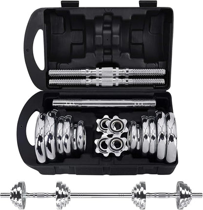 VIVITORY Fitness Dumbbells Set, Adjustable Weight Sets up to 11/22/44/66/110 lbs, with Metal Connecting Rod Used As Barbell, Chromed Weights, Hardcover Gift Box, Home Gym Work Out Training Equipment