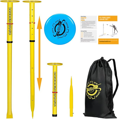 Super Stable Outdoor Flying Disc Game Set, Portable Fun Bottle Drop Yard Game for Family, Adult & Kids with Adjustable Heavy Duty Steel Pole, Durable Bag - Easy Set Up