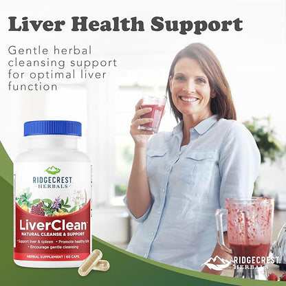 Ridgecrest Herbals LiverClean, Herbal Liver Support Supplement, Blessed Thistle, Dandelion, Detox, Cleanse Support, Healthy Bile (60 Caps, 30 Serv)