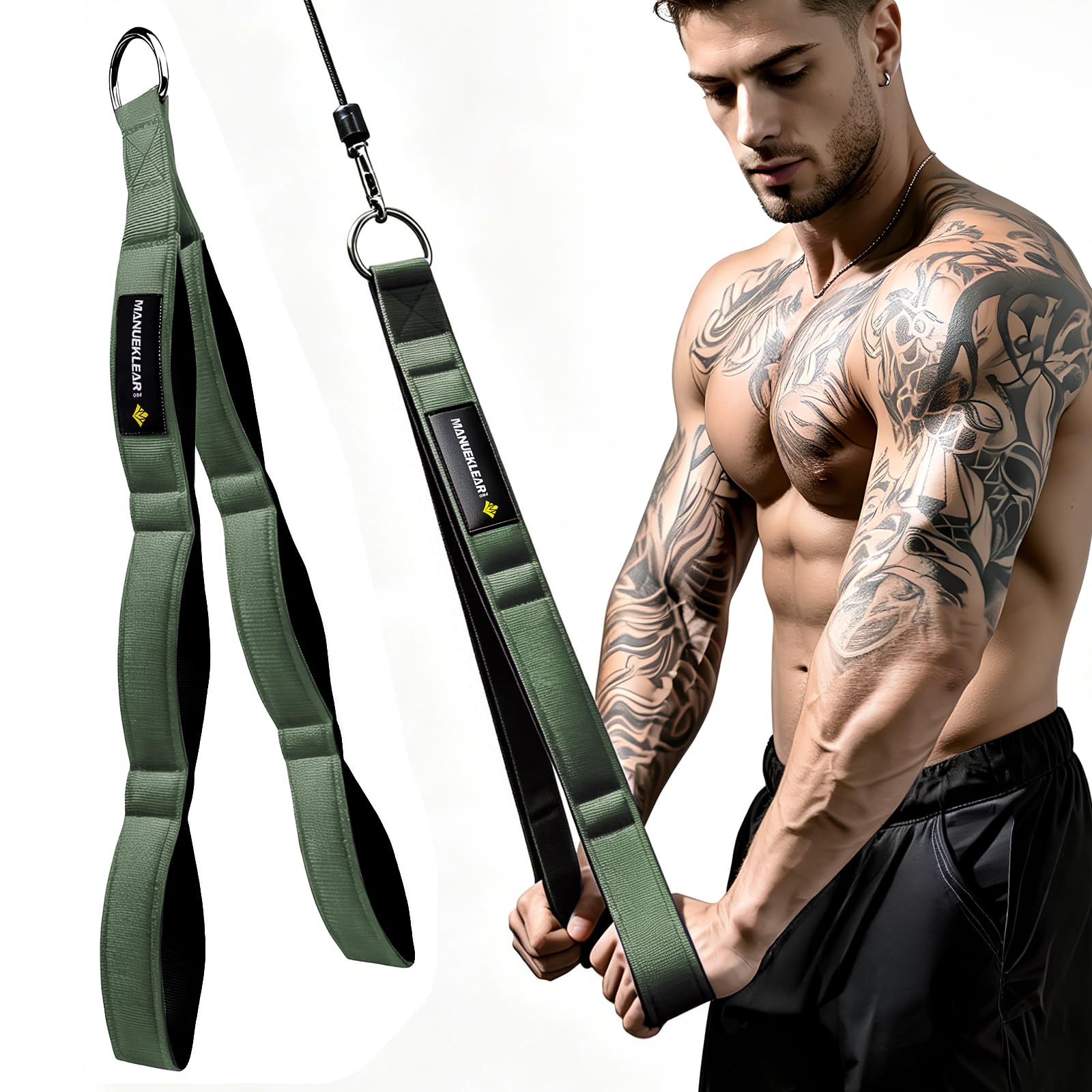MANUEKLEAR 3 Grip Lengths in 1 Tricep Rope Cable Attachment with Ergonomic Handles, Greater ROM for