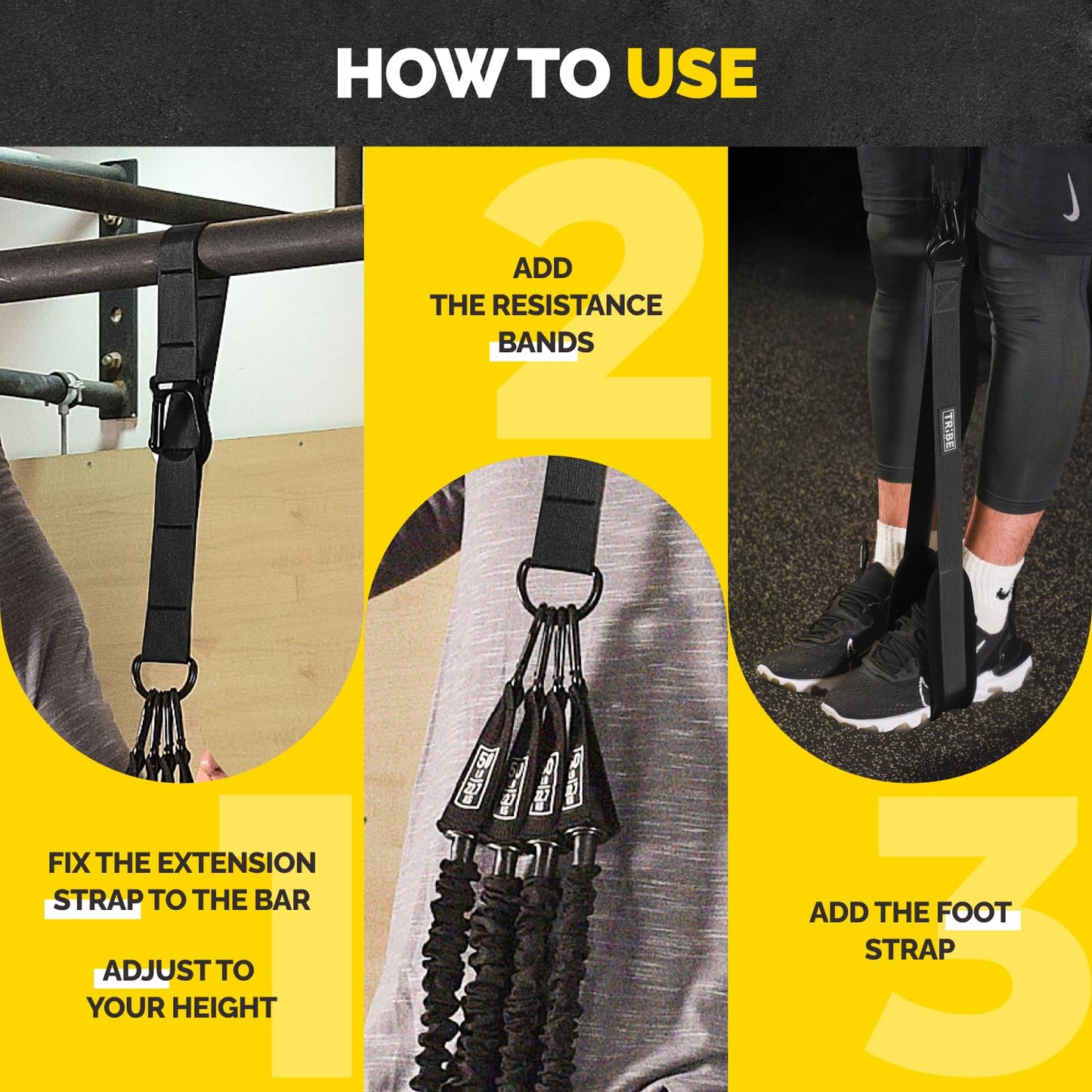 Pull Up Assistance Bands Set with 4 Levels, Adjustable Strap and Foot Rest