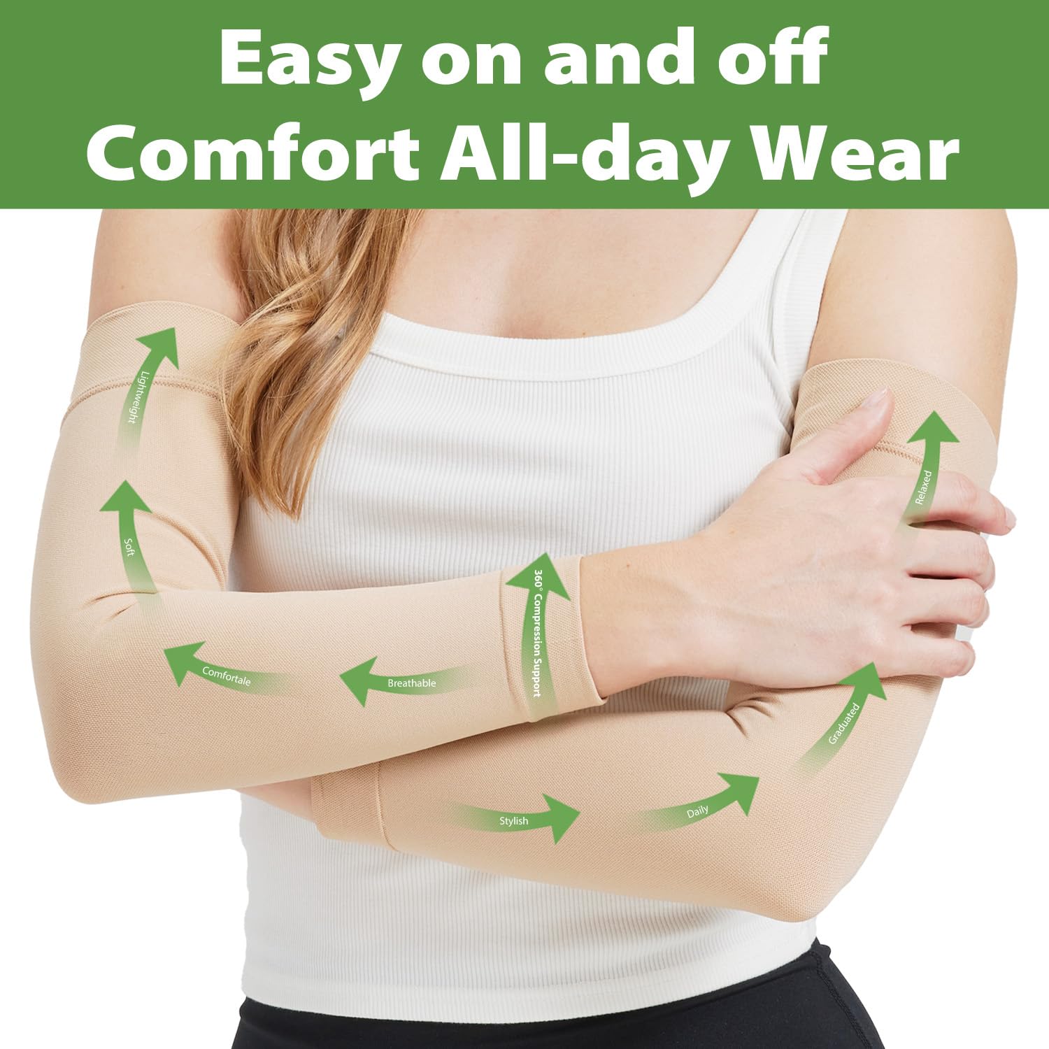 LIKAWEN Compression Lymphedema Arm Sleeves for Women - 20-30 mmHg Compression Arm Sleeves Full Arm