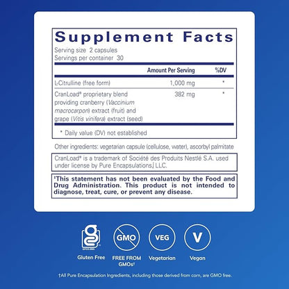 Pure Encapsulations Nitric Oxide Ultra (Capsules) - Supplement Supports Nitric Oxide Production, Healthy Blood Flow & Vascular Health - with L-Citrulline & CranLoad Cranberry Extract - 60 Capsules