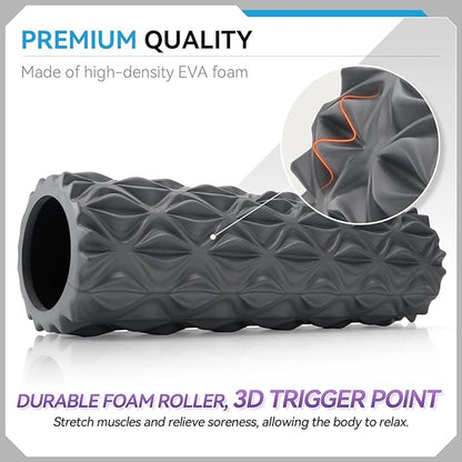 Foam Roller - 15 inch Deep Tissue Massager for Muscle Massage, Myofascial Trigger Point Release, Exercise, Yoga, Pilates & Stretching(Gray)