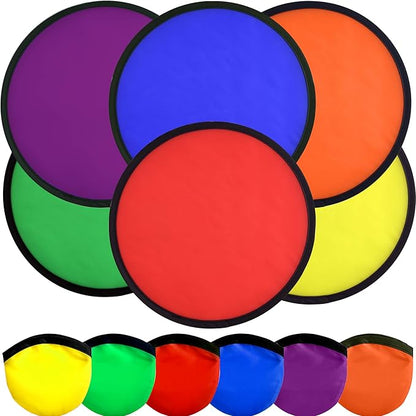 Mototo 30 Pieces Foldable Flying Disc Fans with Bag Folding Pocket Toy Set for Kids Fun Birthday Party Favors Summer Outdoor Activity Game Halloween Christmas, 6 Colors (Colorful 1)