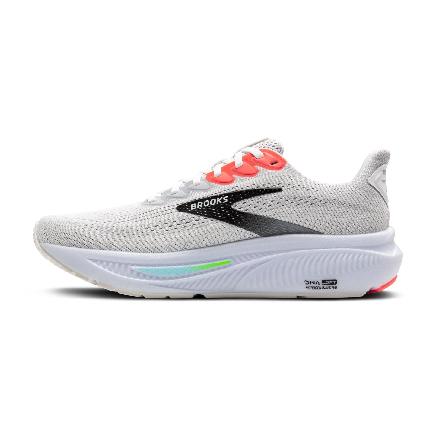Brooks Men’s Ghost 17 Neutral Running Shoe - White/Pink Clay/Gecko - 8.5 Medium