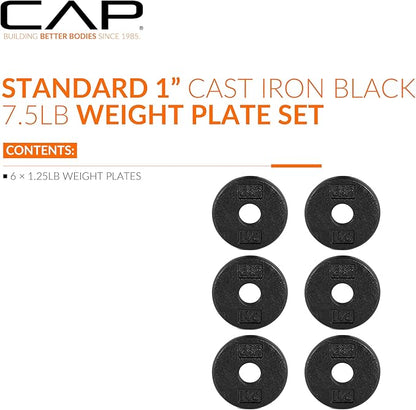 CAP Barbell Standard 1-Inch Cast Iron Weight Plates - Singles & Sets | 1.25-50 lbs | Multiple Options