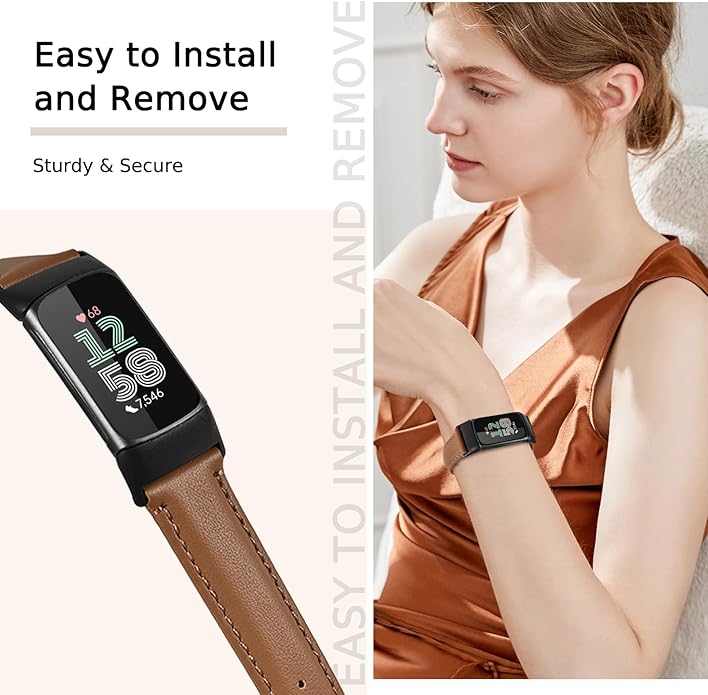 Leather Watch Bands Compatible with Fitbit Charge 6/Charge 5,Genuine Leather Replacement Straps for Charge 6/Charge 5 for Women Men.
