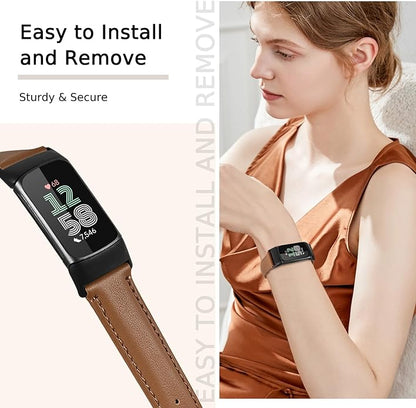 Leather Watch Bands Compatible with Fitbit Charge 6/Charge 5,Genuine Leather Replacement Straps for Charge 6/Charge 5 for Women Men.