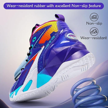 VITUOFLY Kids Basketball Shoes Boys Air Cushion Sneakers Girls Mid Top School Hoops Shoes Non-Slip Outdoor Sports Running Gym Comfortable Durable Little Kid/Big Kid