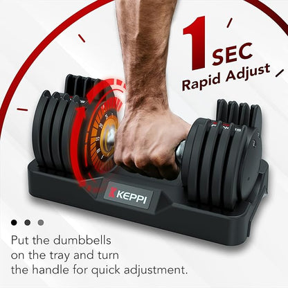 Keppi Adjustable Dumbbells Set-25lb/40lb/55lb/60lb, Anti-Slip Metal Fast Adjust Weight Handle, Exercise & Fitness for Full Body Workout - Adjustable Dumbbell Series