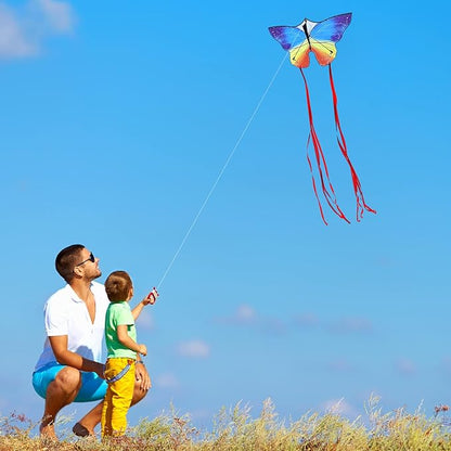 Butterfly Kites for Kids and Adults, Easy to Fly Large Single Line Kite for Boys and Girls - 55" x 28" Beach Kite for Beginners, 300ft String Handle Included