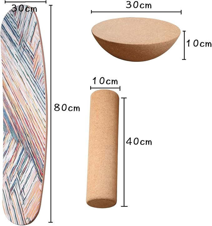 Wooden Balance Board with Cork Roller, 31.5 x 11.8 inch Board, Training Balance Trainer