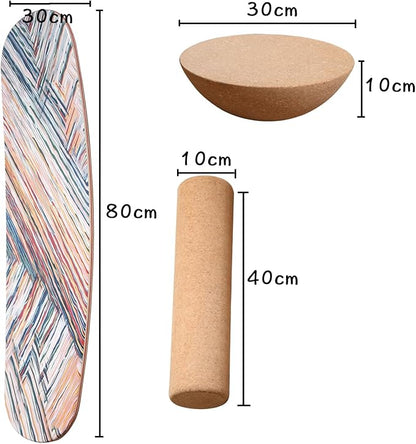 Wooden Balance Board with Cork Roller, 31.5 x 11.8 inch Board, Training Balance Trainer