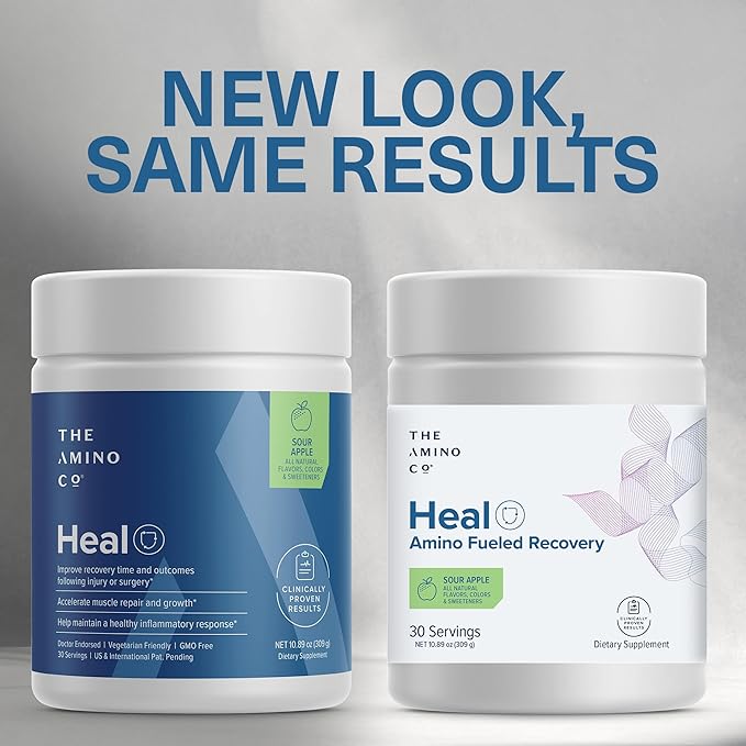 The Amino Co. - Heal - Post Workout Recovery Drink with Pure Eaa Amino Acid Formula -Creatine Monohydrate Powder for Efficient Muscle Repair, Vegan, and Keto-Friendly with Sour Apple Flavor - 10.89oz.
