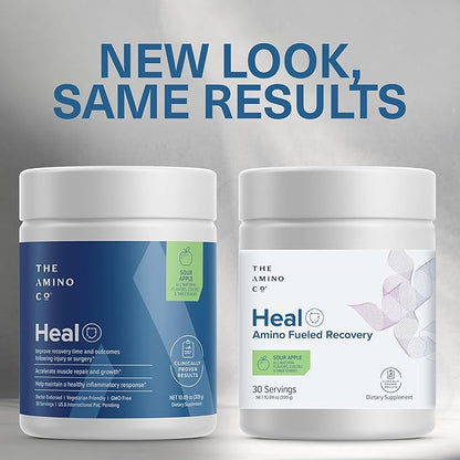 The Amino Co. - Heal - Post Workout Recovery Drink with Pure Eaa Amino Acid Formula -Creatine Monohydrate Powder for Efficient Muscle Repair, Vegan, and Keto-Friendly with Sour Apple Flavor - 10.89oz.