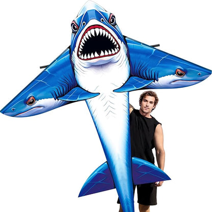 Three Headed Shark Kite for Kids and Adults,Kites for Kids Ages 8-12 Easy to Fly,Single Line Beach and Park Kite for Family Outdoor Games