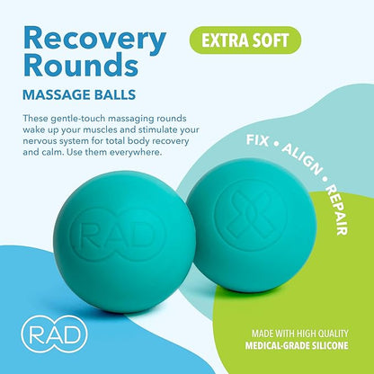RAD Recovery Rounds - Extra Soft Yoga Deep Tissue Massage Ball Set ??Myofascial Release Balls for Feet, Back, Neck, Legs & Arms ??Trigger Point & Mobility Therapy (2-Pack)