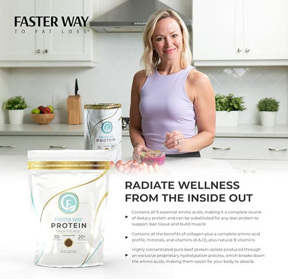 Faster Way - Protein Powder - Hydrolyzed Grass Fed Beef - 20g of Protein Per Serving - Muscle Growth & Recovery - 9 Essential Amino Acids - Sugar, Gluten & Dairy Free - Non-GMO -Chocolate -30 Servings