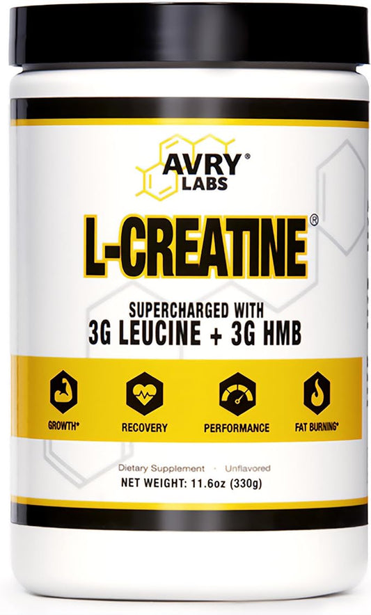L-CREATINE Supplement: Creatine Monohydrate w/Leucine Amino Acid and HMB – Supports Muscle Mass