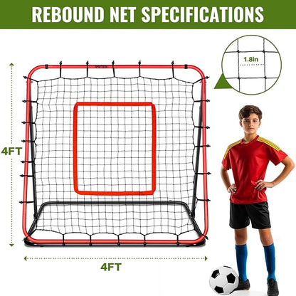 Soccer Rebounder Net & Soccer Training Equipment - 4x4 FT Adjustable Rebound Board for Precision Passing, Shooting, First Touch, and Ball Control Drills for Kids, Teens & Adults