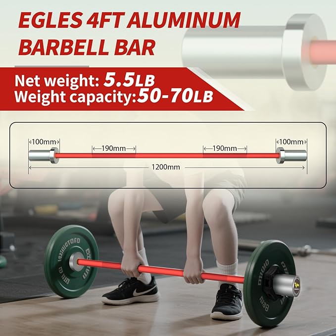 Egles Kids Barbell 5.5LB Mini Barbell Bar 4ft for Kid Women & Beginners Weighted Bar - Compatible with 2-Inch Weight Plates, for Strength Training Gym Weight Lifting, Multi-Color Training Bar