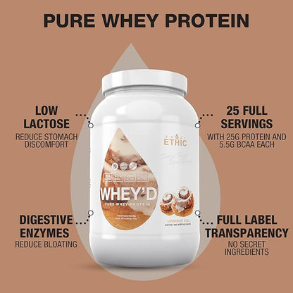 Whey'd Protein Powder, 25 G Whey Protein Blend with Concentrate, Isolate & Hydrolysate, Low Lactose & Digestive Enzymes for Easy Mixing & Smooth Texture, Cinnamon Roll Flavor, 25 Servings