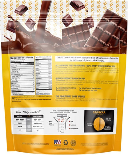 About Time Whey Protein Isolate Powder 24g Chocolate, Natural Ingredients, Non-GMO, Gluten-Free, Lactose-Free, Zero Sugar, Low Carb, 32 Servings