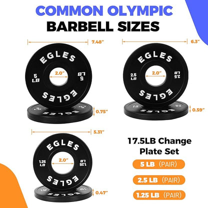 Egles Change Plates Set 1.25LB, 2.5LB, 5LB - Rubber-Coated Weight Plates in Pairs, Olympic Bumper Plates, Color-Coded, IWF Standard, Fit 2-Inch Barbells Strength Training Weight Plates Gym & Fitness