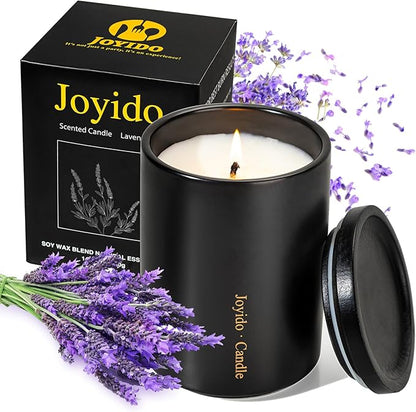 14OZ Lavender Scented Candle - Aromatherapy Candles with Lid - Soy Candles for Home Scented - Black Ceramic Jar Candles for Men for Bedroom Kitchen Home Decor, Housewarming Party