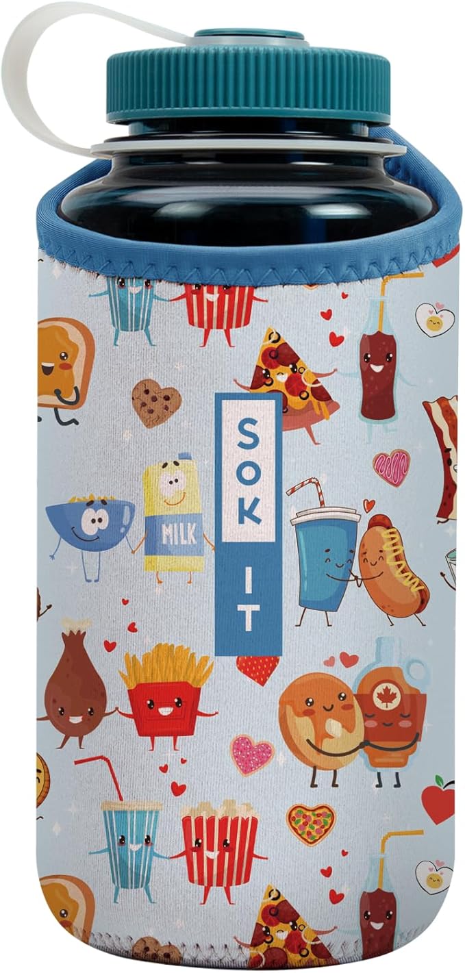 Sok It BotlSok Water Bottle Sleeve Insulated Neoprene Cover (Bestie Bites, Fits 32oz Nalgene)