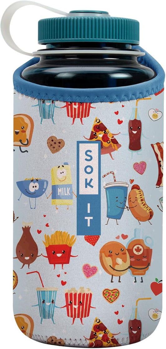 Sok It BotlSok Water Bottle Sleeve Insulated Neoprene Cover (Bestie Bites, Fits 32oz Nalgene)