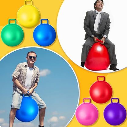 Lewtemi 6 Pcs Hopper Ball Carnival Outdoor Games 22 Inch 29 Inch Jumping Hopping Inflatable Bouncing Ball with Handle and Air Pump for Kids Sport Exercise(Red, Blue, Green, Pink, Yellow, Purple)