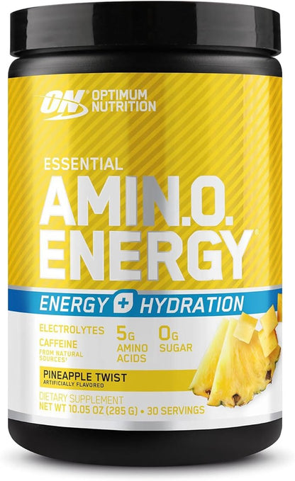 Optimum Nutrition Amino Energy Powder Plus Hydration, with BCAA, Electrolytes, and Caffeine, Pineapple Twist, 30 Servings (Packaging May Vary)