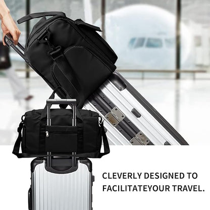 Travel Duffel Tote Bag with Dry Wet Separation Pocket, Weekender Bag for Women and Men，Waterproof Bag with Shoe Compartment Lightweight and Easy Carry on Black