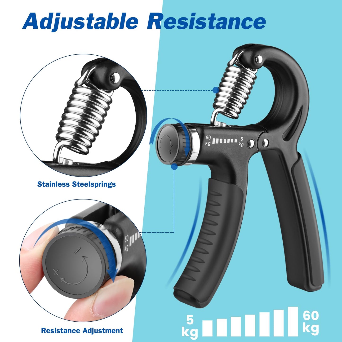 AIXPI Grip Strength Trainer, Hand Grip Exerciser Strengthener with Adjustable Resistance 11-132 Lbs