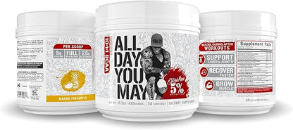5% Nutrition Rich Piana AllDayYouMay BCAA Powder | Premium Intra & Post Workout Amino Acids, Hydration, Endurance, Muscle Recovery, Joint & Liver Support | 15.3 oz, 30 Servings (Mango Pineapple)