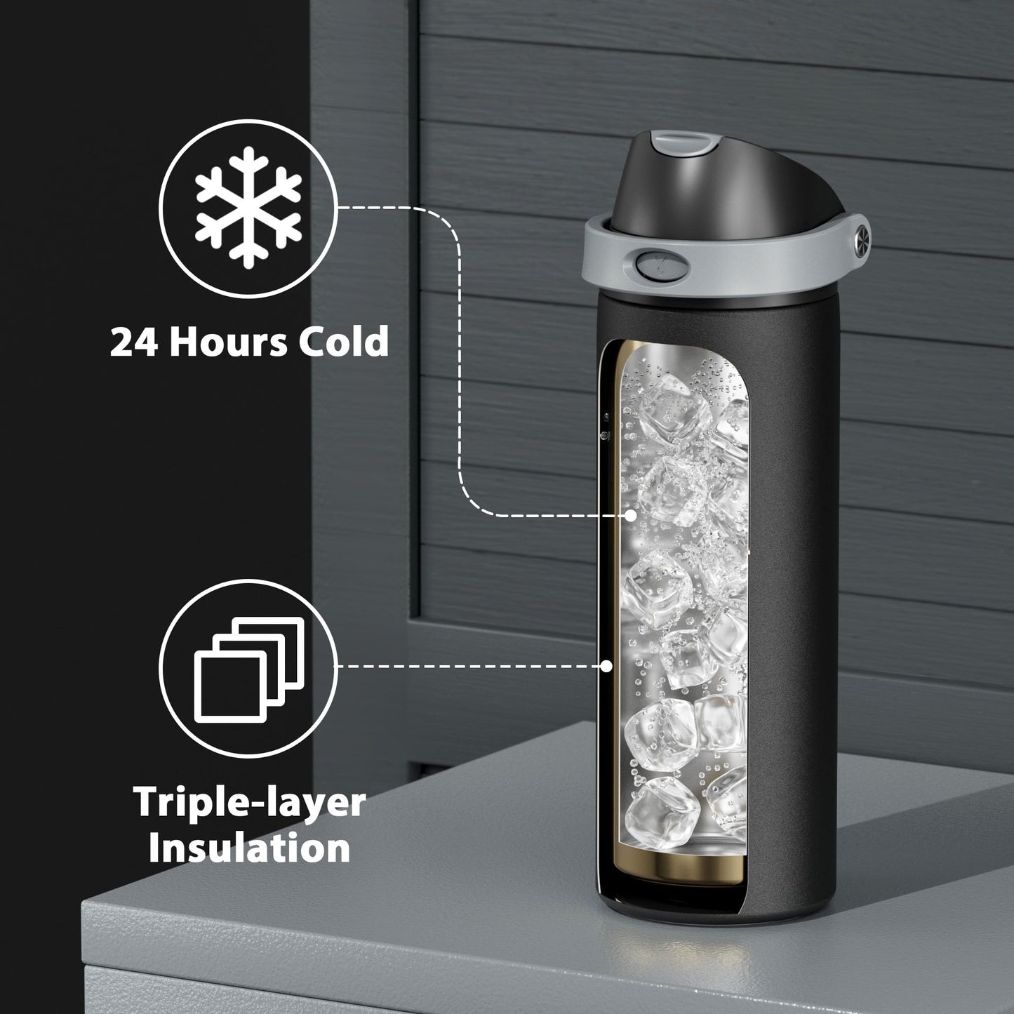 24 oz Insulated Water Bottle for Sports: Meoky Stainless Steel Water Bottle with 2-in-1 Straw and
