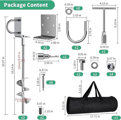 Phopich Multi-Purpose Ground Anchors Screw in, Fully Welded Heavy Duty Trampoline Stakes with Brackets, T-Wrench and Adapter for Drill, Earth Anchor kit for Mobile Home, Trampoline, Shed