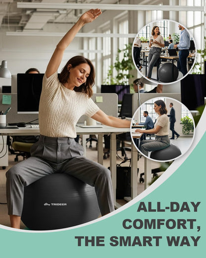 Trideer Yoga Ball Chair with Base for Office Desk, Exercise & Stability Ball Seat, Pilates Ball for