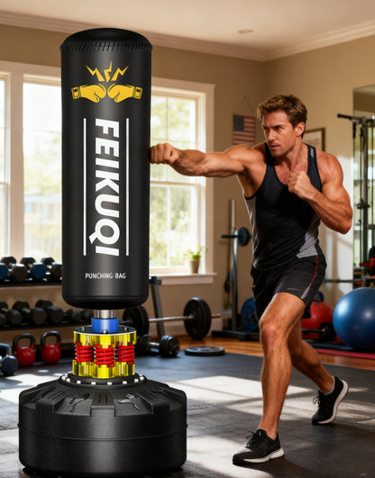 Standing Punching Bag for Adults, Feikuqi 205lbs Boxing Bag with Stand, Shock Absorber, Suction Cup