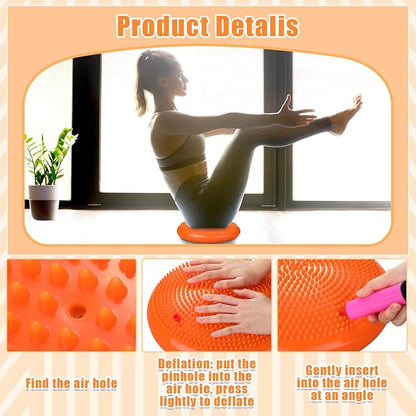 2 Pcs Wiggle Seat Inflated Wobble Cushion Flexible Balance Disc with Air Pump for Core Stability Strengthening Improving Posture Physical Exercise