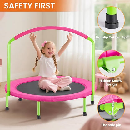 Ativafit 36inch Elastic Band Big Handle Toddler Trampoline for Kids Ages 2-6 Indoor Outdoor Mini Trampoline with Safety Padded Cover Fun for Kids