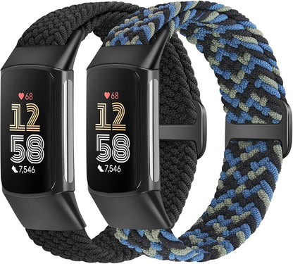 Elastic Braided Bands Compatible with Fitbit Charge 5/Fitbit Charge 6 for Women Men, Breathable Adjustable Stretchy Nylon Loop Sport Replacement Wristbands for Fitbit Charge 6 Charge 5 Straps