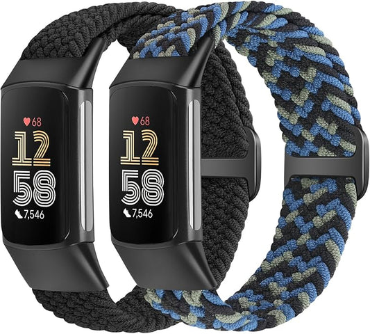 Elastic Braided Bands Compatible with Fitbit Charge 5/Fitbit Charge 6 for Women Men, Breathable Adjustable Stretchy Nylon Loop Sport Replacement Wristbands for Fitbit Charge 6 Charge 5 Straps