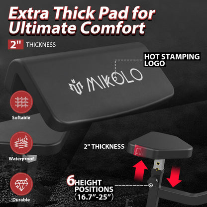 Mikolo Preacher Curl Bench, Plate Loaded Bicep Curl Machine, Bicep Workout Equipment，2 in 1 Arm