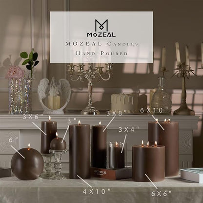MOZEAL 3" x 6" Hand-Poured Unscented Candle, Dripless Pillar Candle Set of 3, Long Lasting Burning,Approx 120 Hours Burn Time, Rustic Country Style, for Winter Solstice, Sophisticated Charm,Taupe Gray