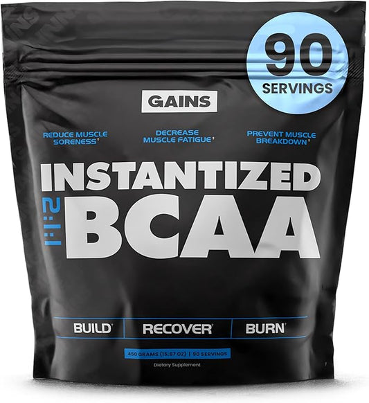 Gains in Bulk BCAA Powder, Pre Workout Plant Based Branch Chain Amino Acids, Gluten Free, Vegan