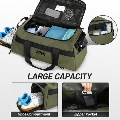 MIER Gym Bag for Men Large Duffel Backpack with Shoe Compartment, 60L Convertible Duffle Bags Weekender Overnight Bag for Gym Sports Travel, Green